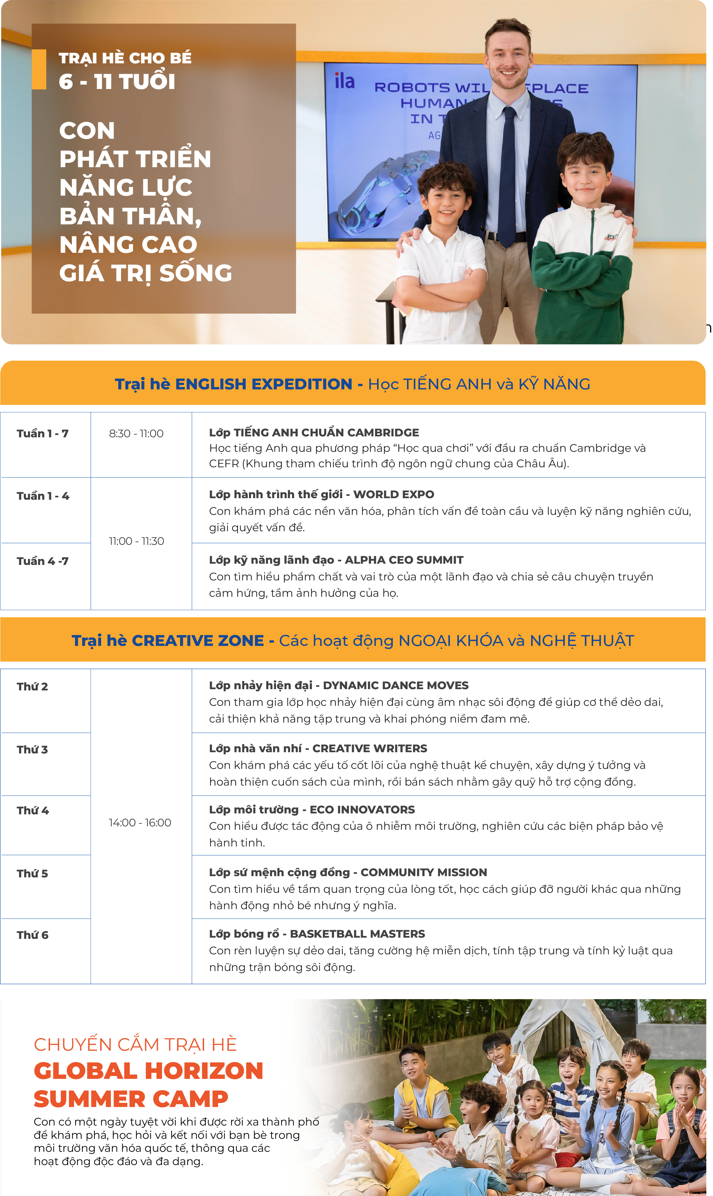 CHƯƠNG TRÌNH HÈ CHO BÉ TỪ 6 - 11 TUỔI