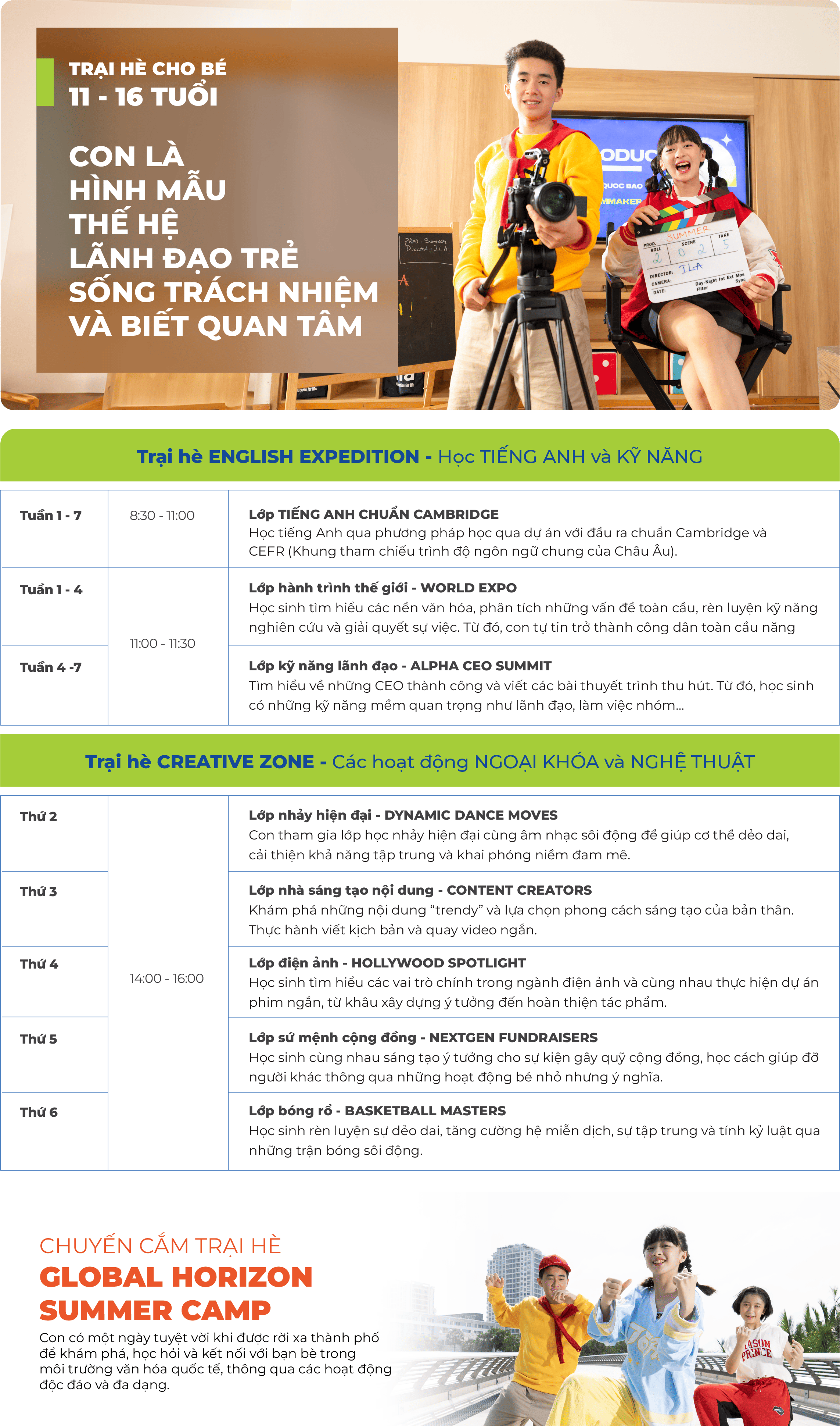 CHƯƠNG TRÌNH HÈ CHO BÉ TỪ 11-16 TUỔI